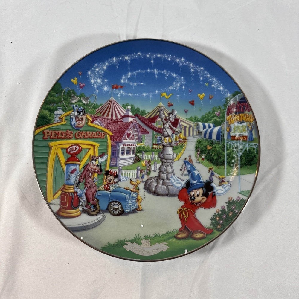 Disney Mickey's Toon Town Fair 25th Anniversary Plate 1997 Bradford Exchange COA